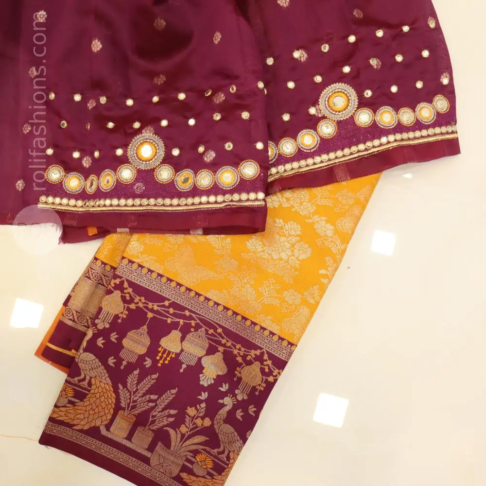 Mango goddess yellow with wine border