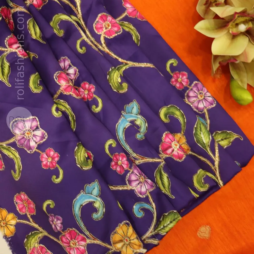 vibrant orange with deep purple designer blouse