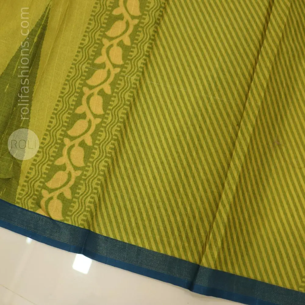 Lime green shade, complemented by a teal blue border