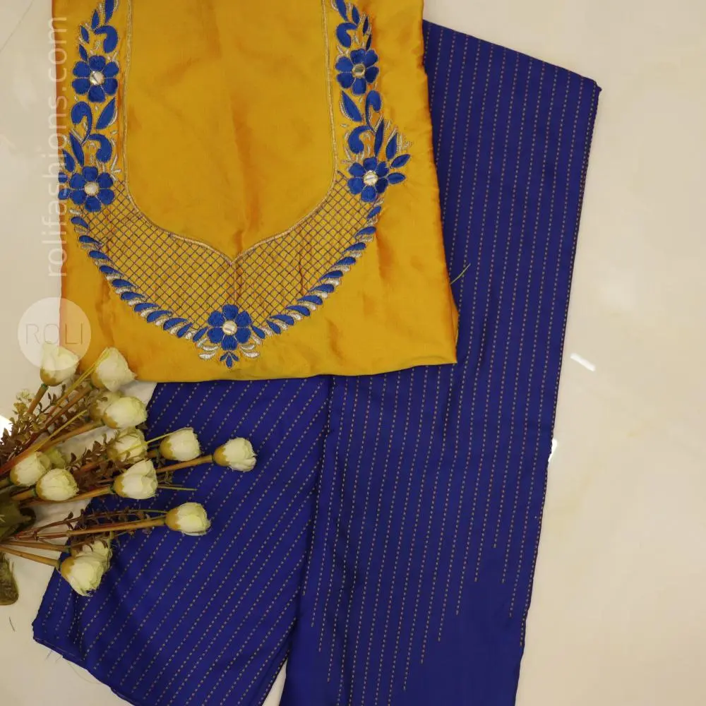 Royal blue with Golden yellow blouse