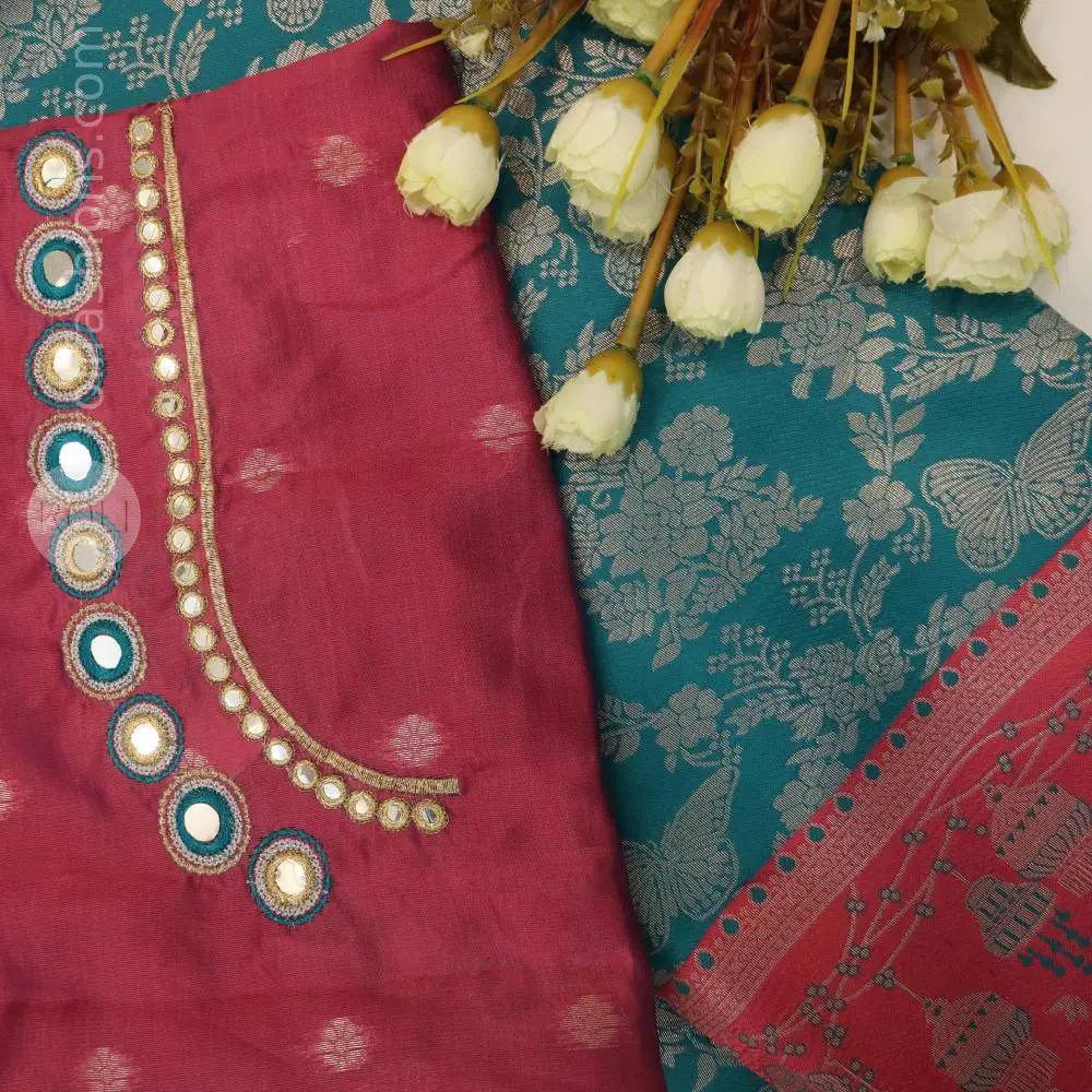 rama blue and Rani rose bordered silk saree