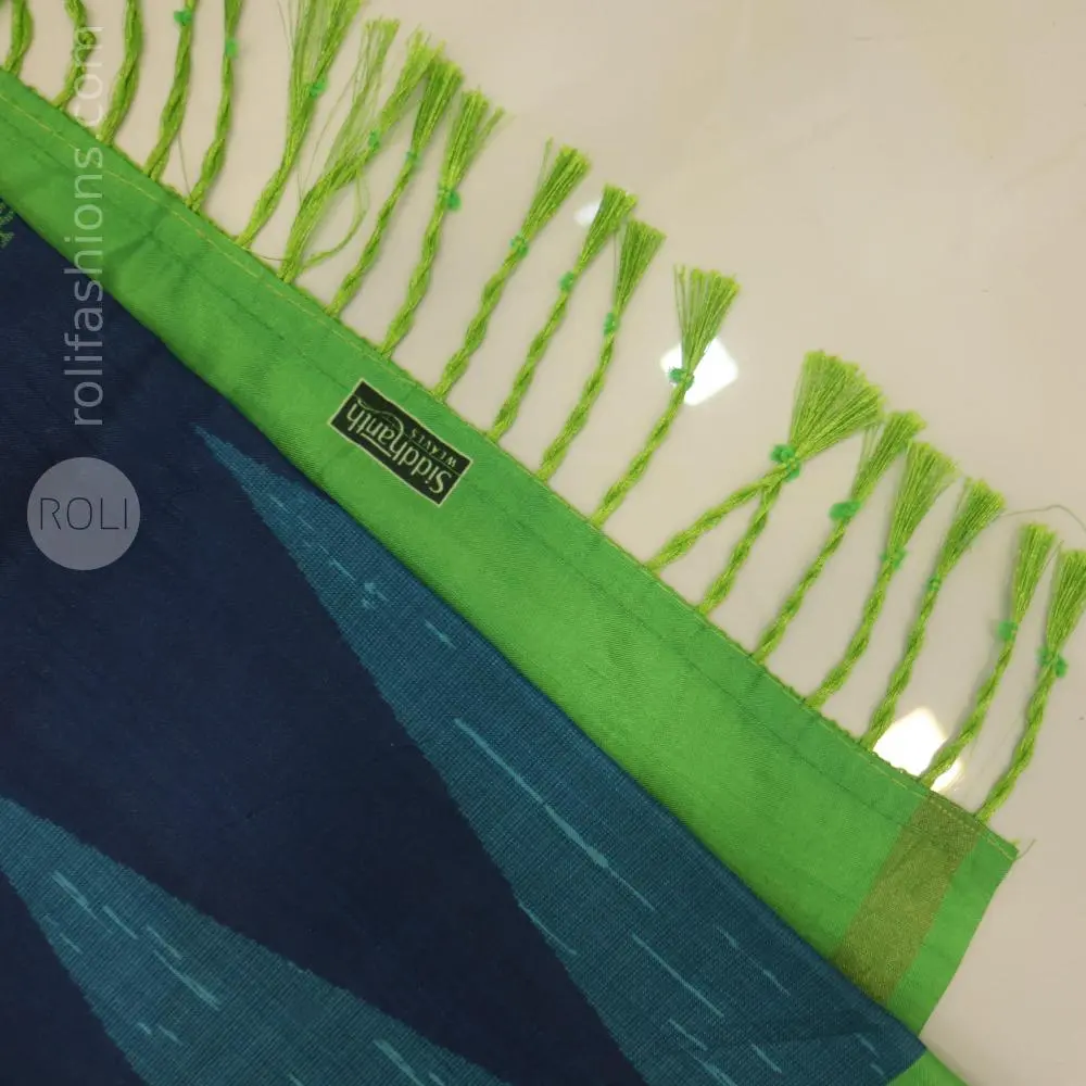 Navy blue shade, beautifully accented with a parrot green border