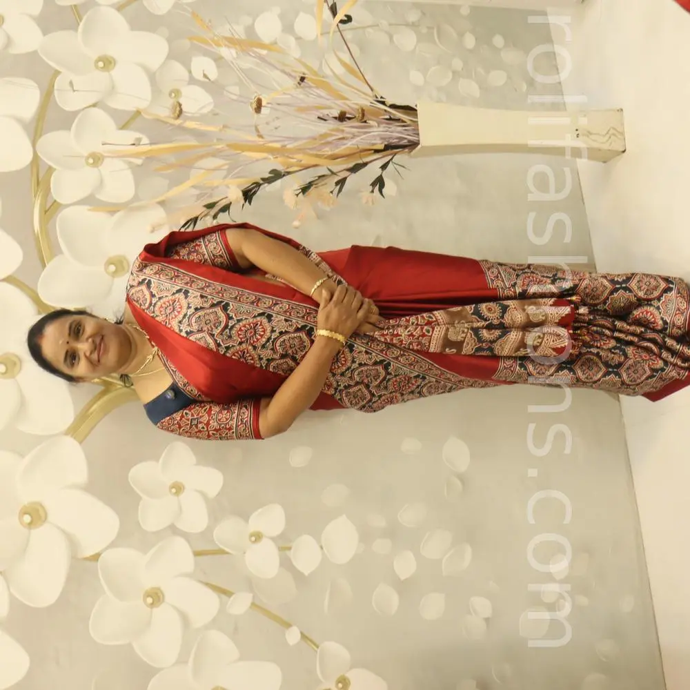 Red and Aegean Blue Modal saree