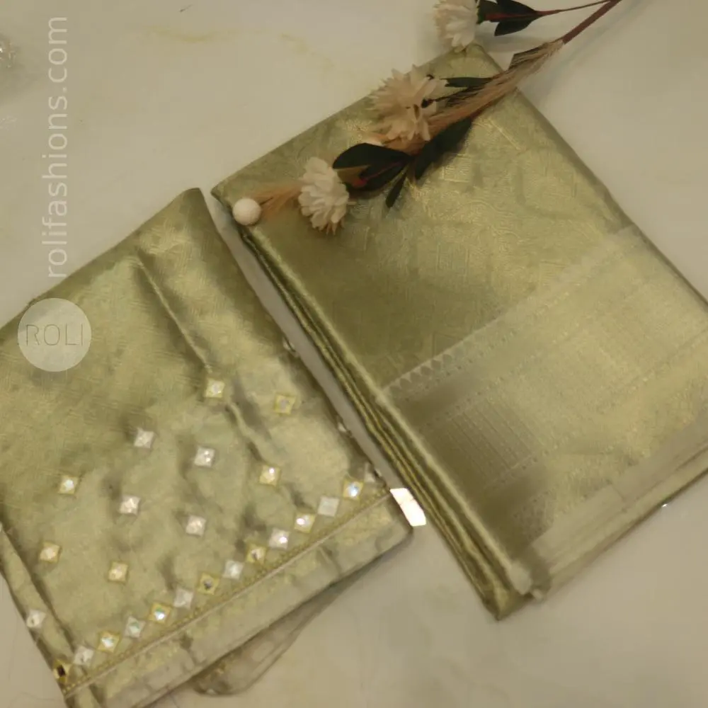 Sparkling Fairy halfwhite with goldish blend saree with designer bloused