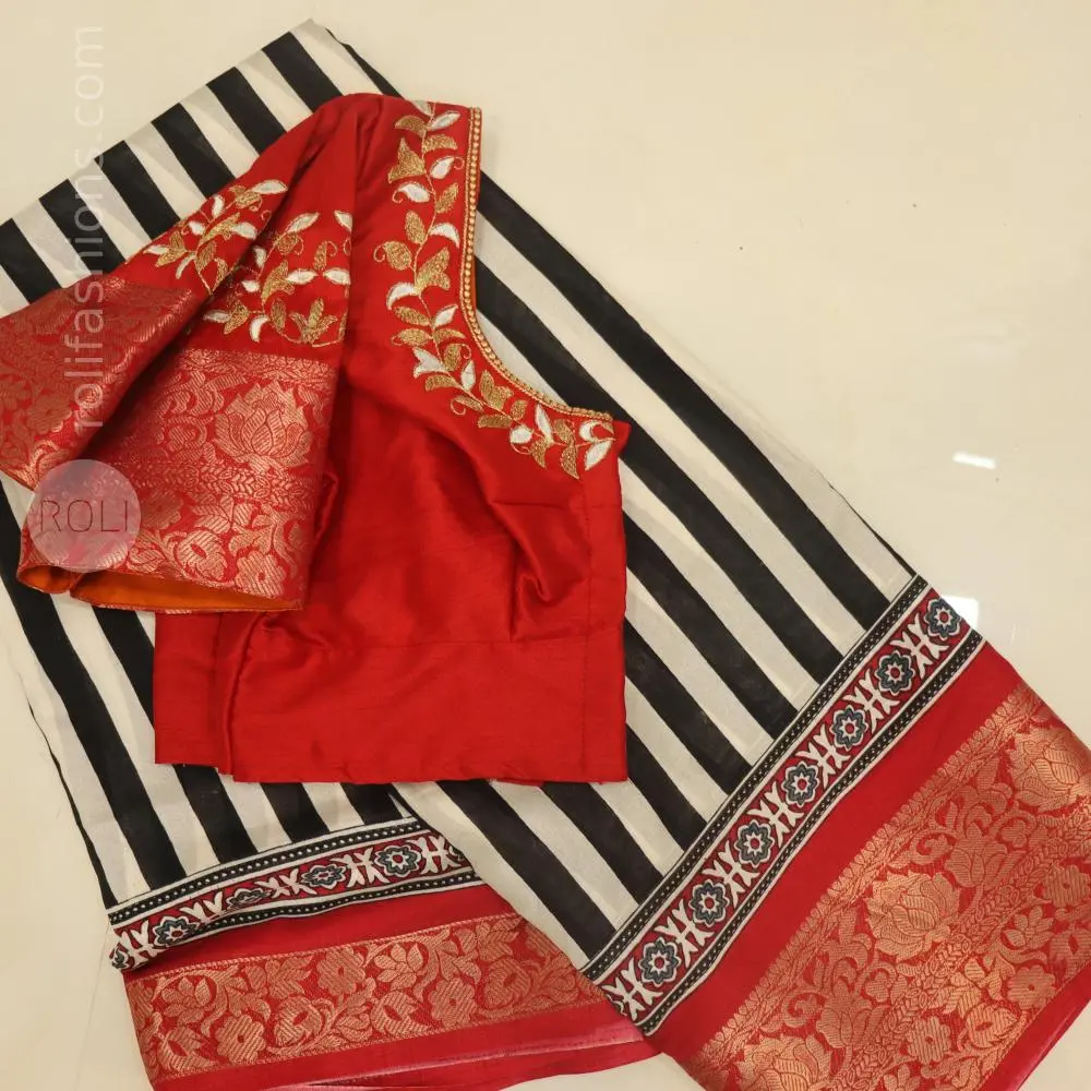 White and black stripes with red border