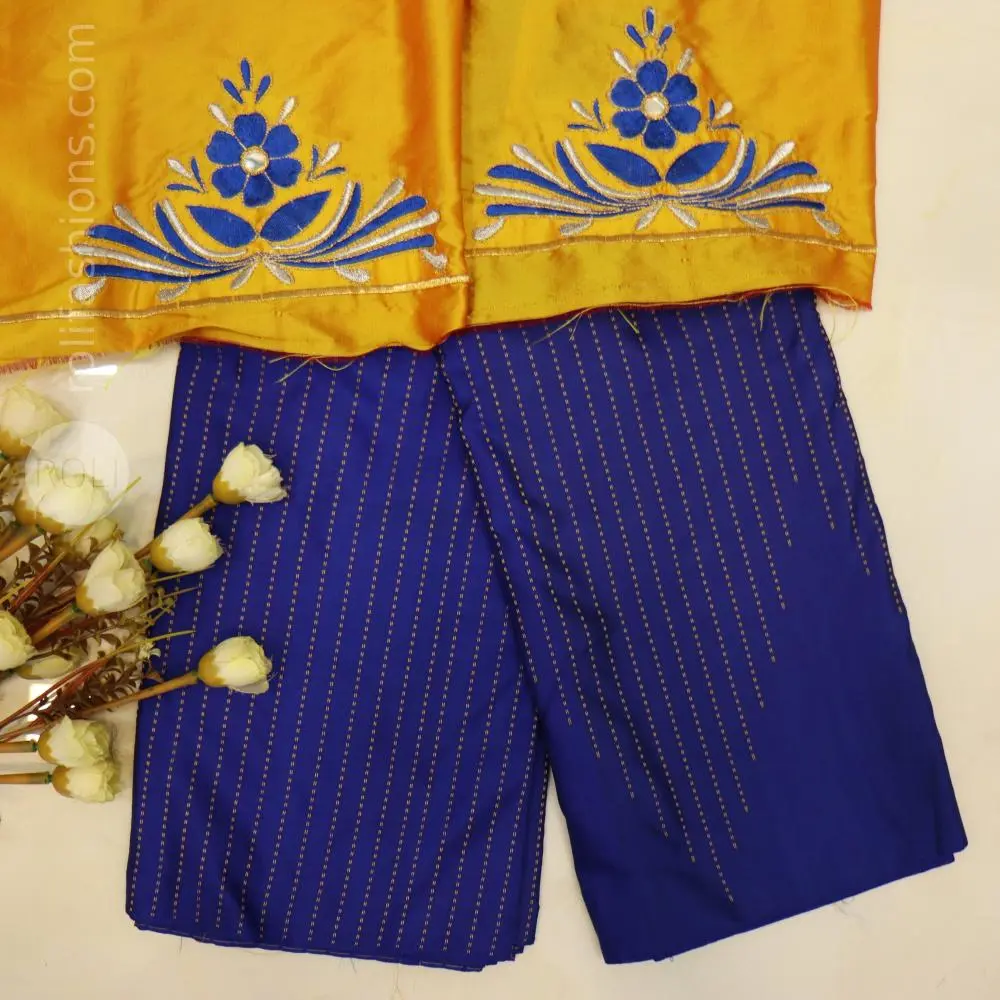 Royal blue with Golden yellow blouse