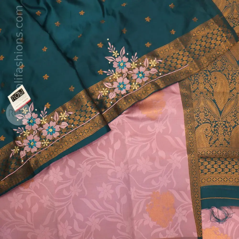 Pinkish purple with turquoise blue 