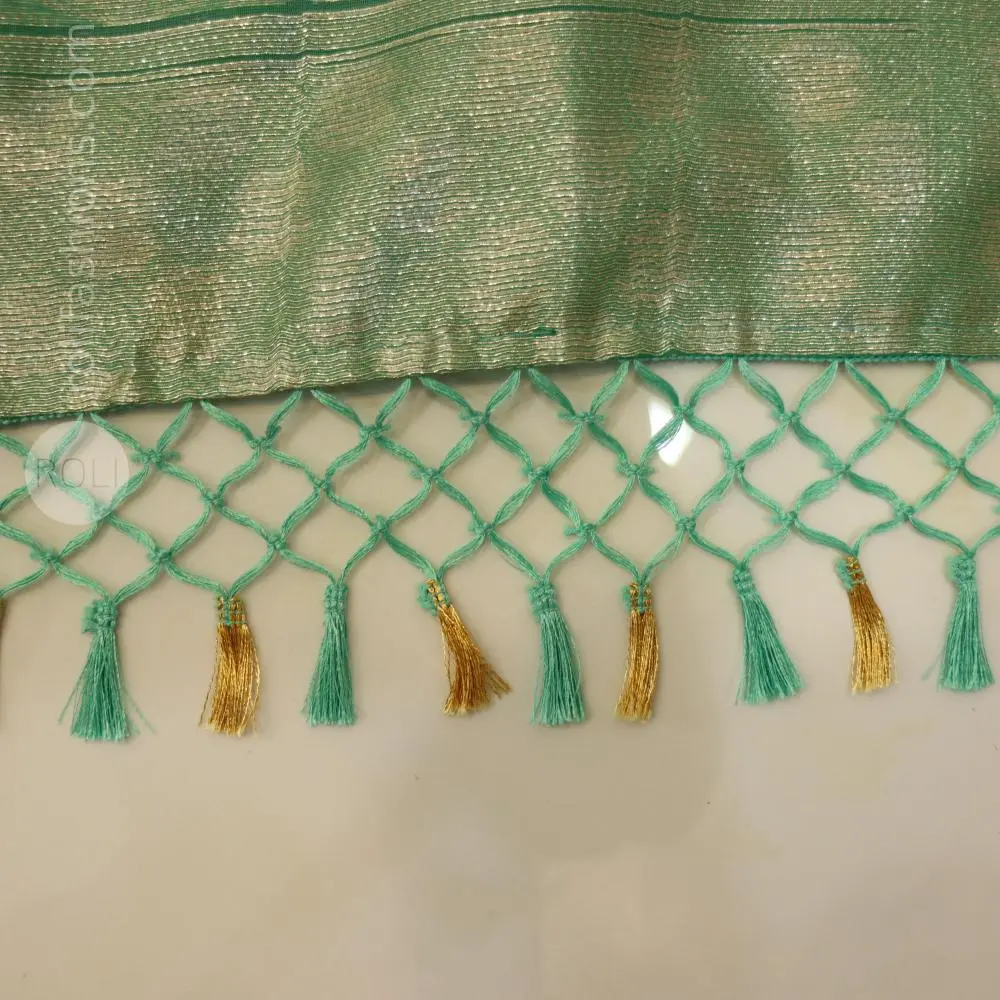 Stunning pastel green with silver and gold zari weaving