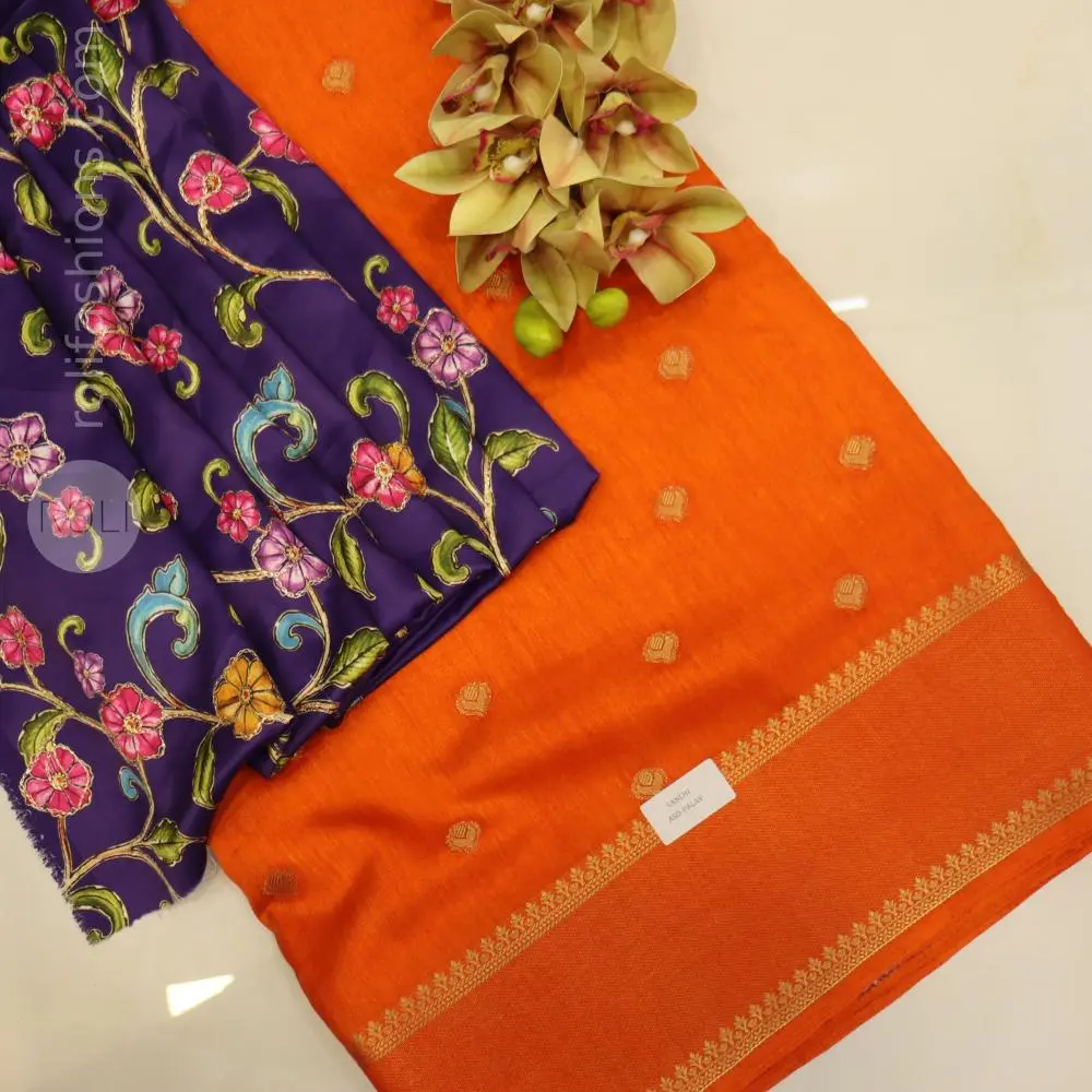 vibrant orange with deep purple designer blouse