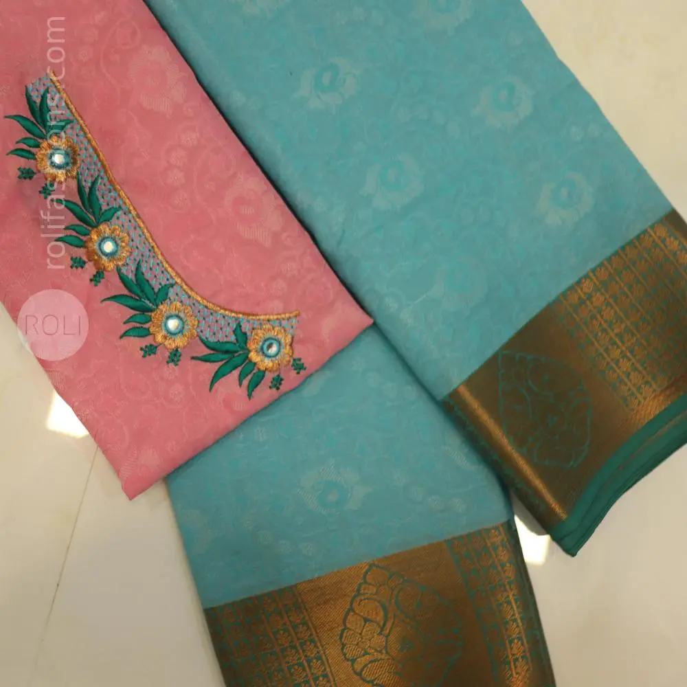 Blue saree with Pink blouse