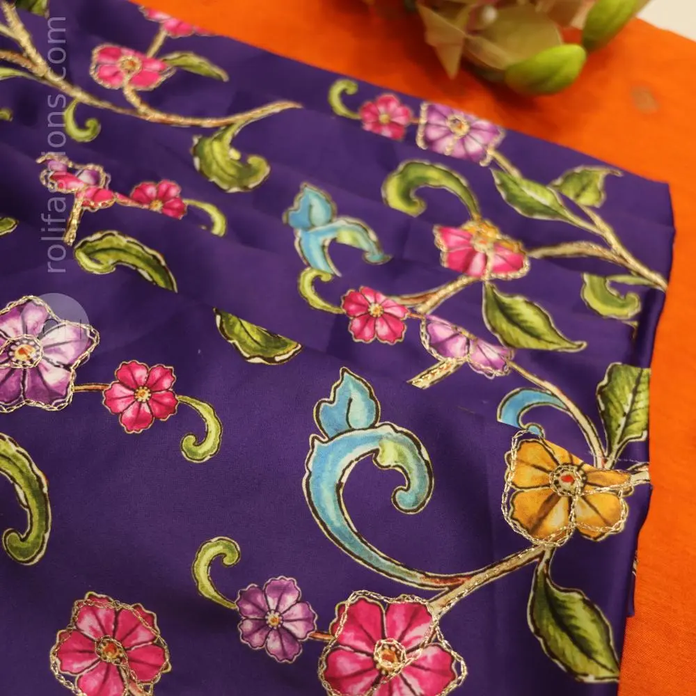 vibrant orange with deep purple designer blouse