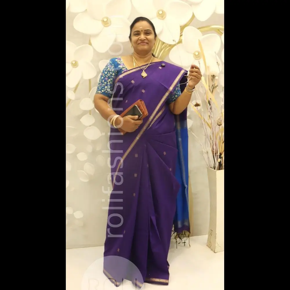 Indigo saree with Trypan blue pallu 