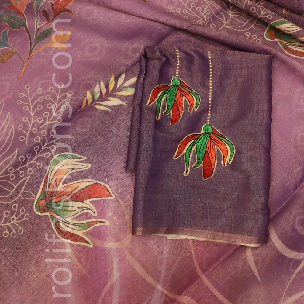 Three shades of purple saree with designer blouse