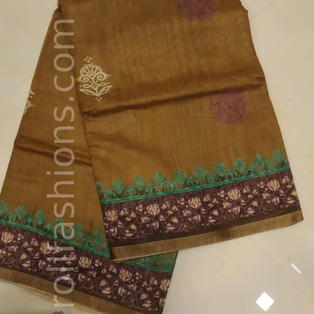 Mustard and purple border saree