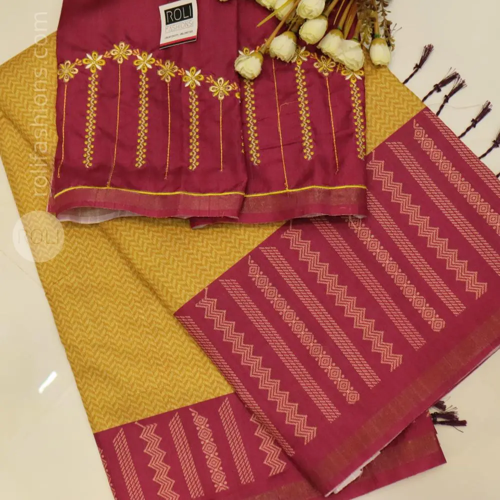 Mustard Yellow & Maroon with Gold Zari