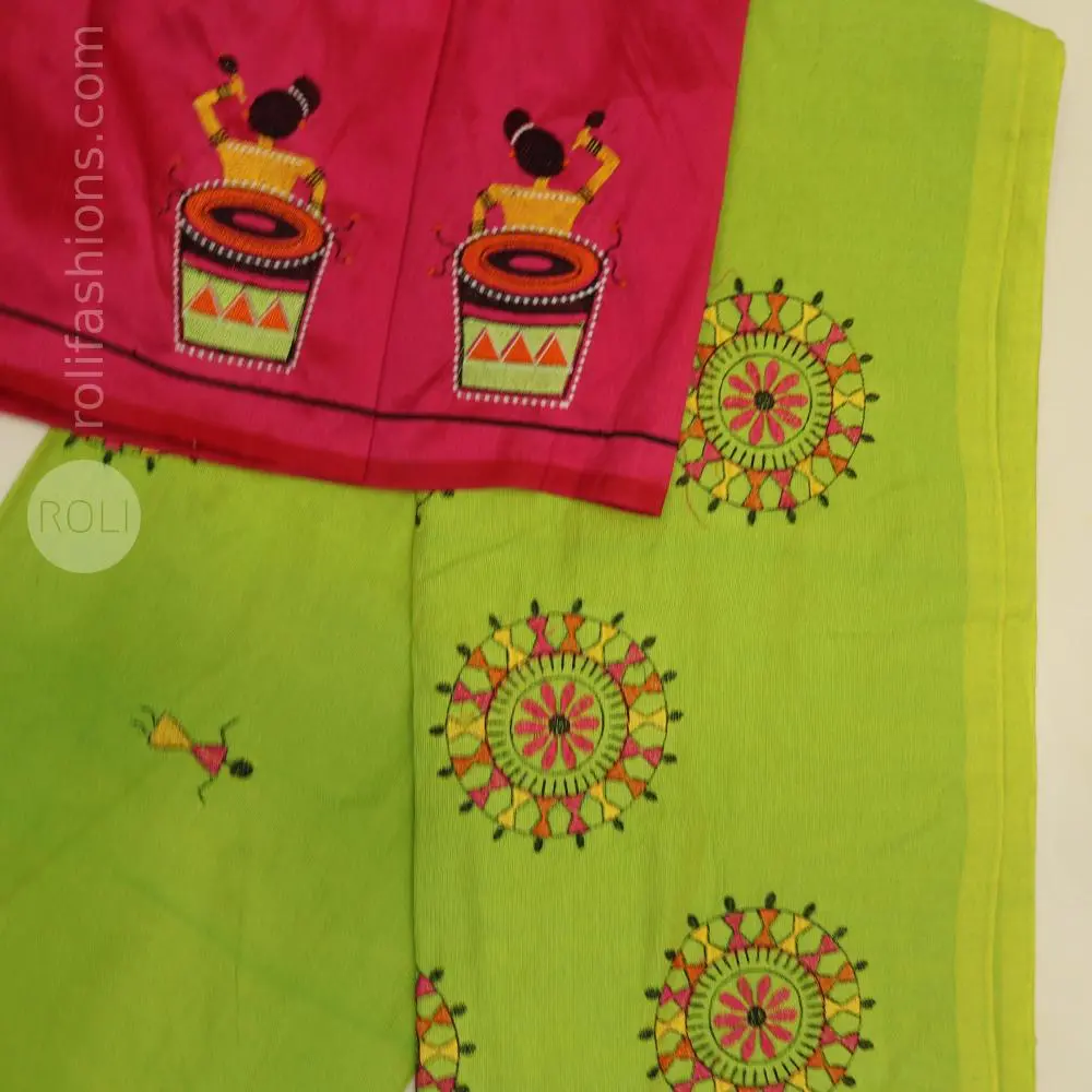 Pastel green with warli embroidery