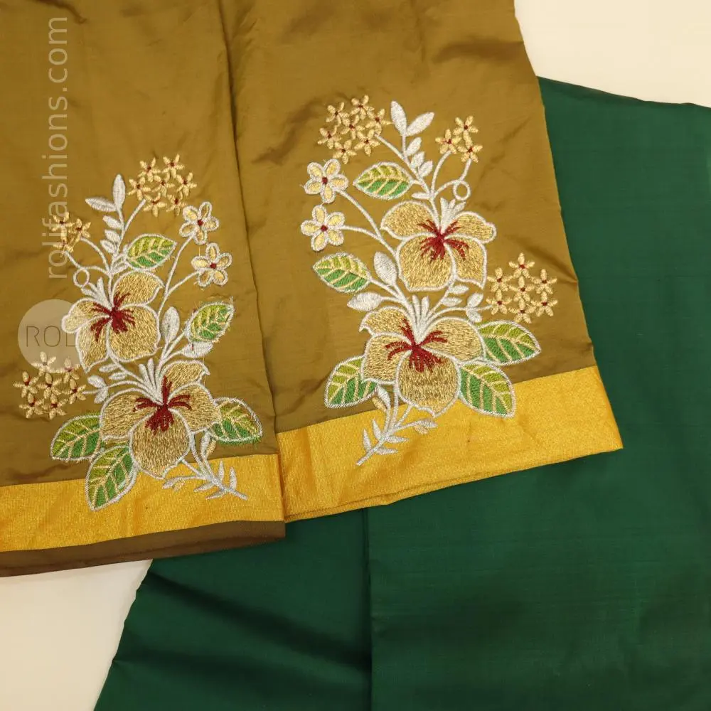 Bottle green saree with dried mehendhi blouse