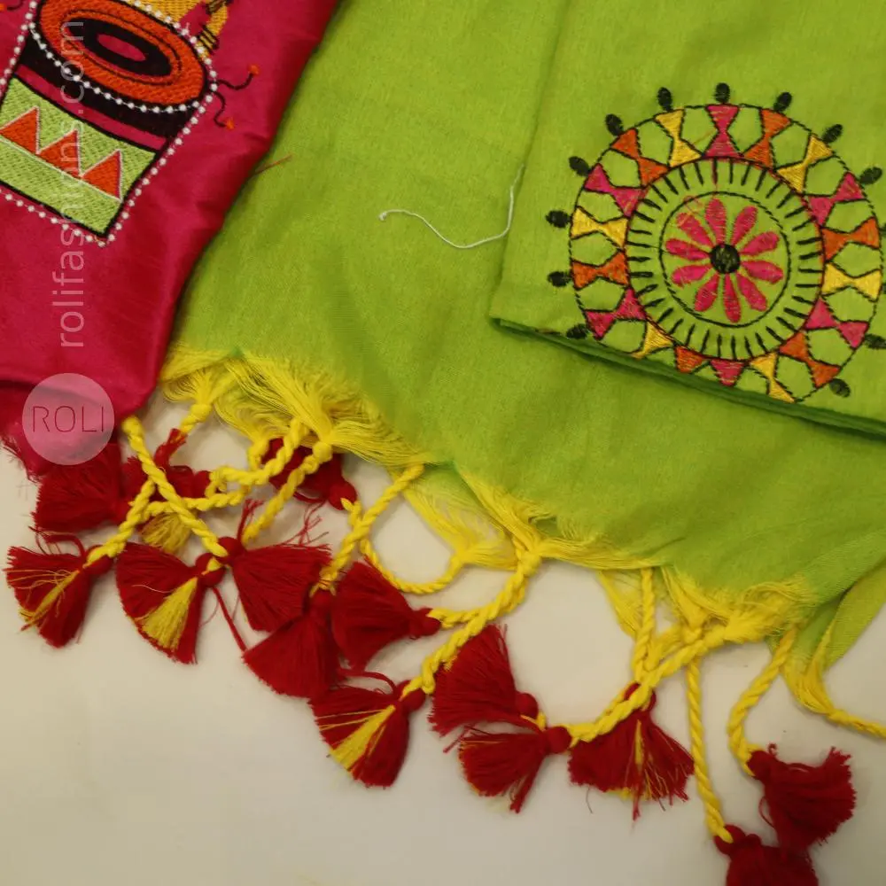 Pastel green with warli embroidery