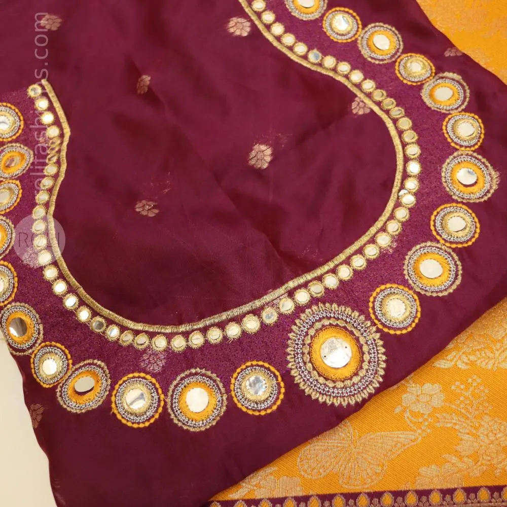 Mango goddess yellow with wine border