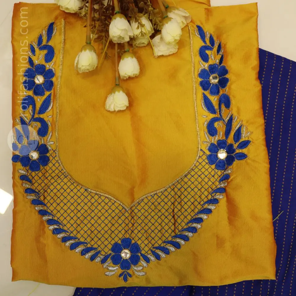Royal blue with Golden yellow blouse
