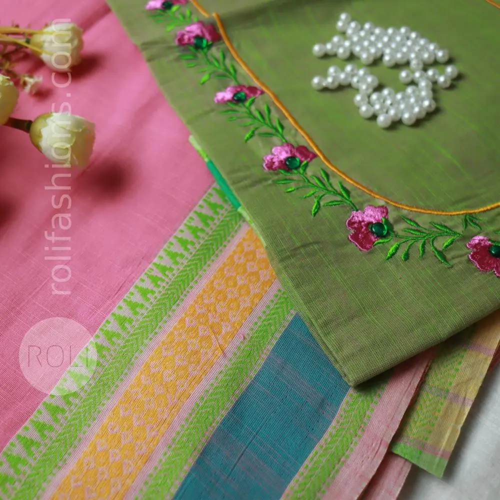 Pink Saree with Green Blouse 