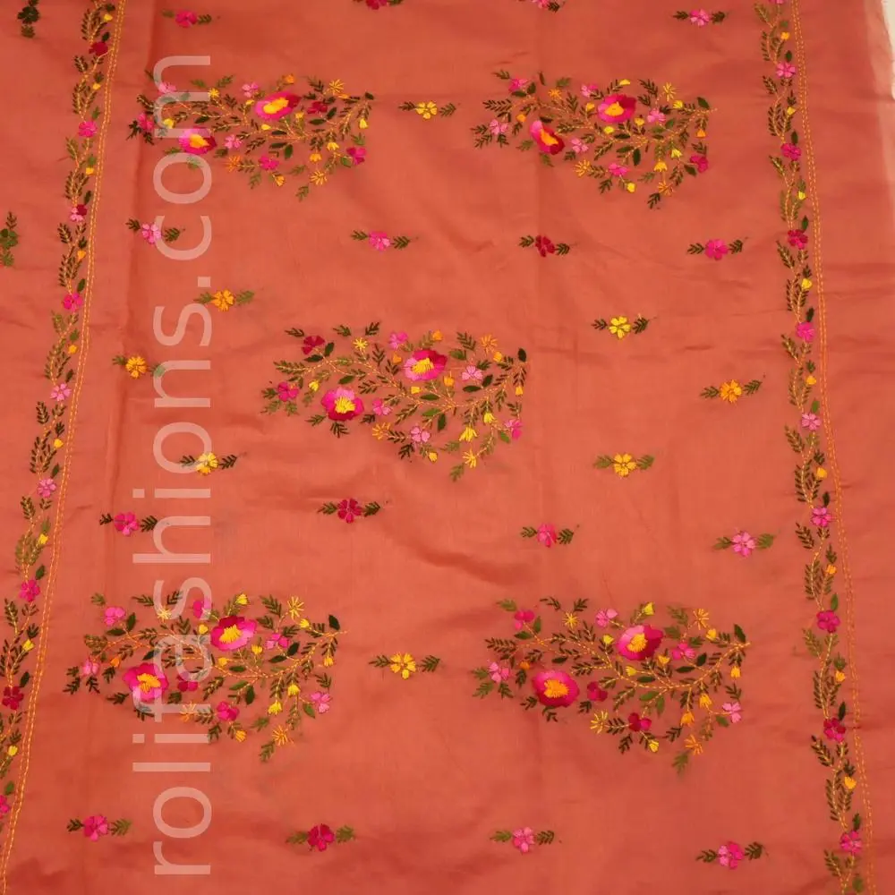 Peach with yellow thread handwork