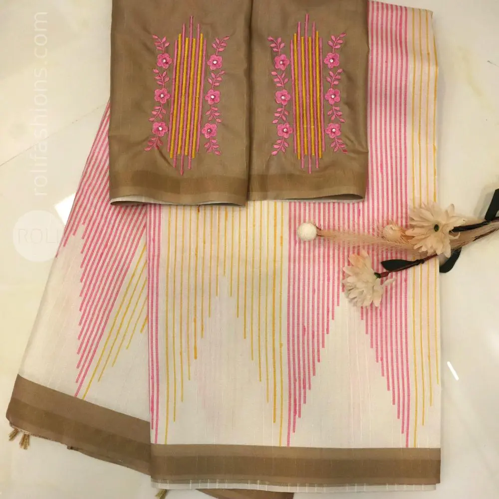 Soft ivory with a warm coffee-beige brown border