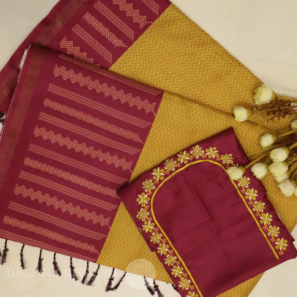 Mustard Yellow & Maroon with Gold Zari