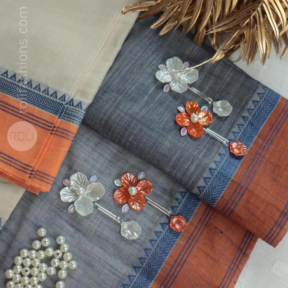 Beige Saree and Grey Blouse