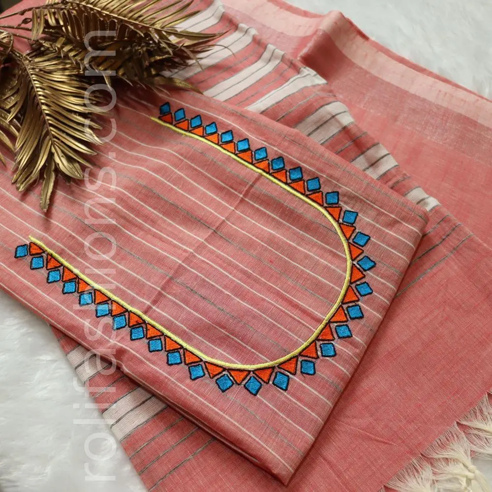 Flemingo peach cotton saree