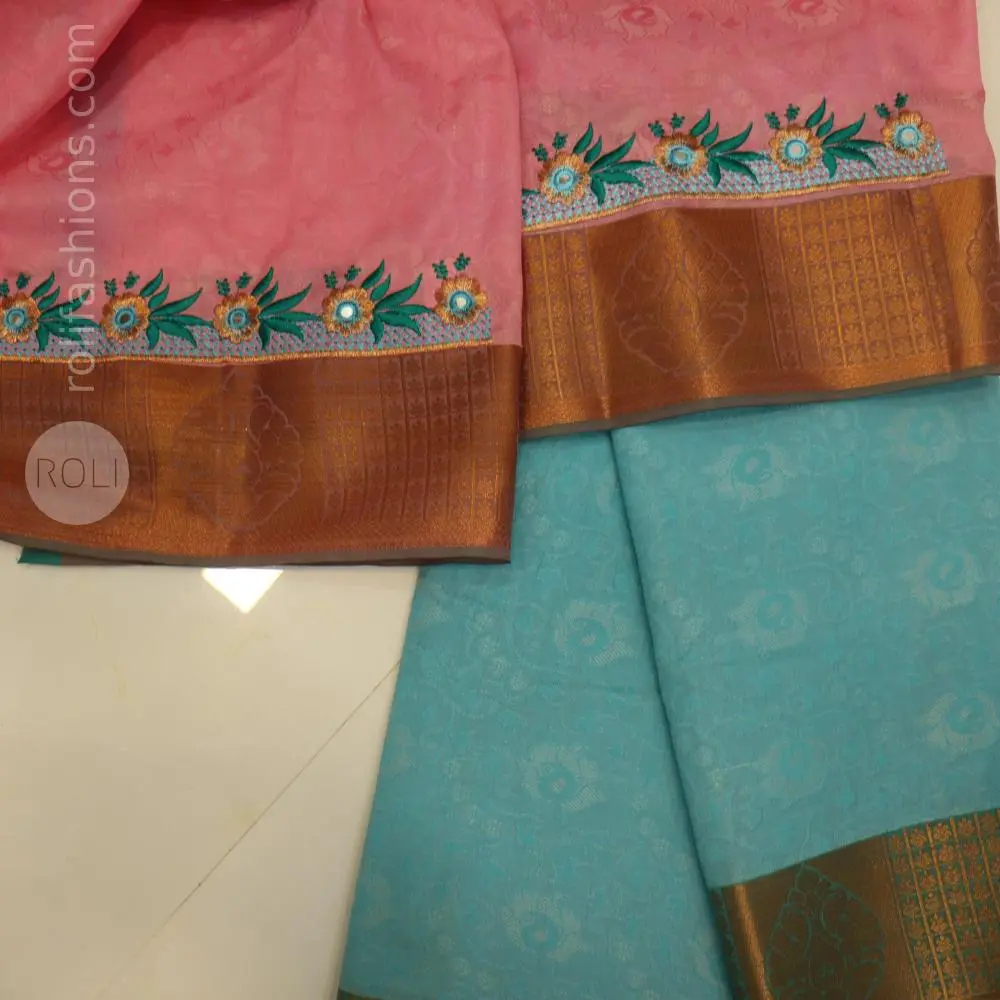 Blue saree with Pink blouse