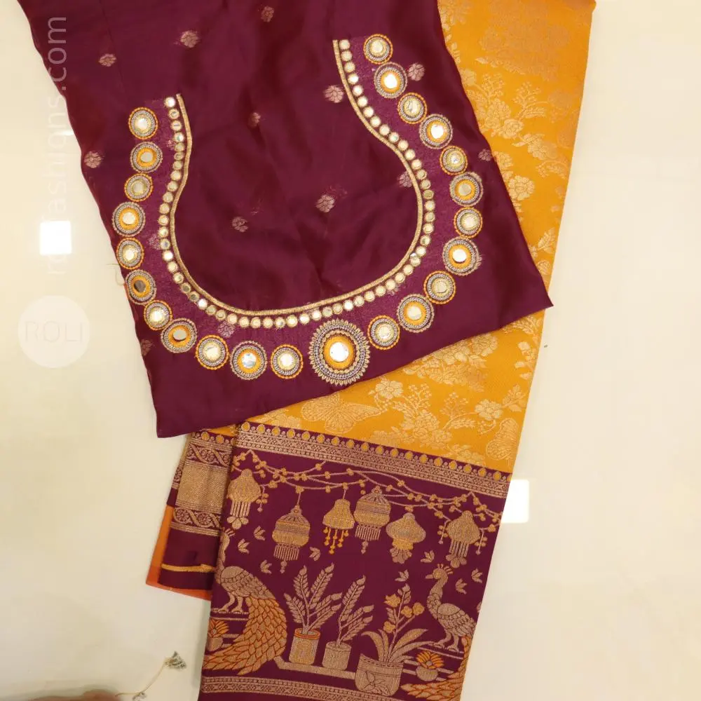 Mango goddess yellow with wine border