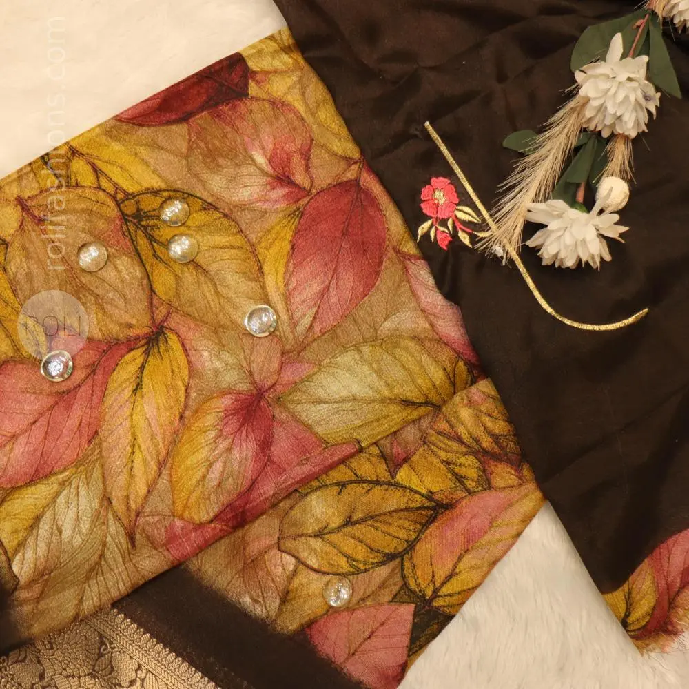 Dried yellow leaves with coffee Brown border