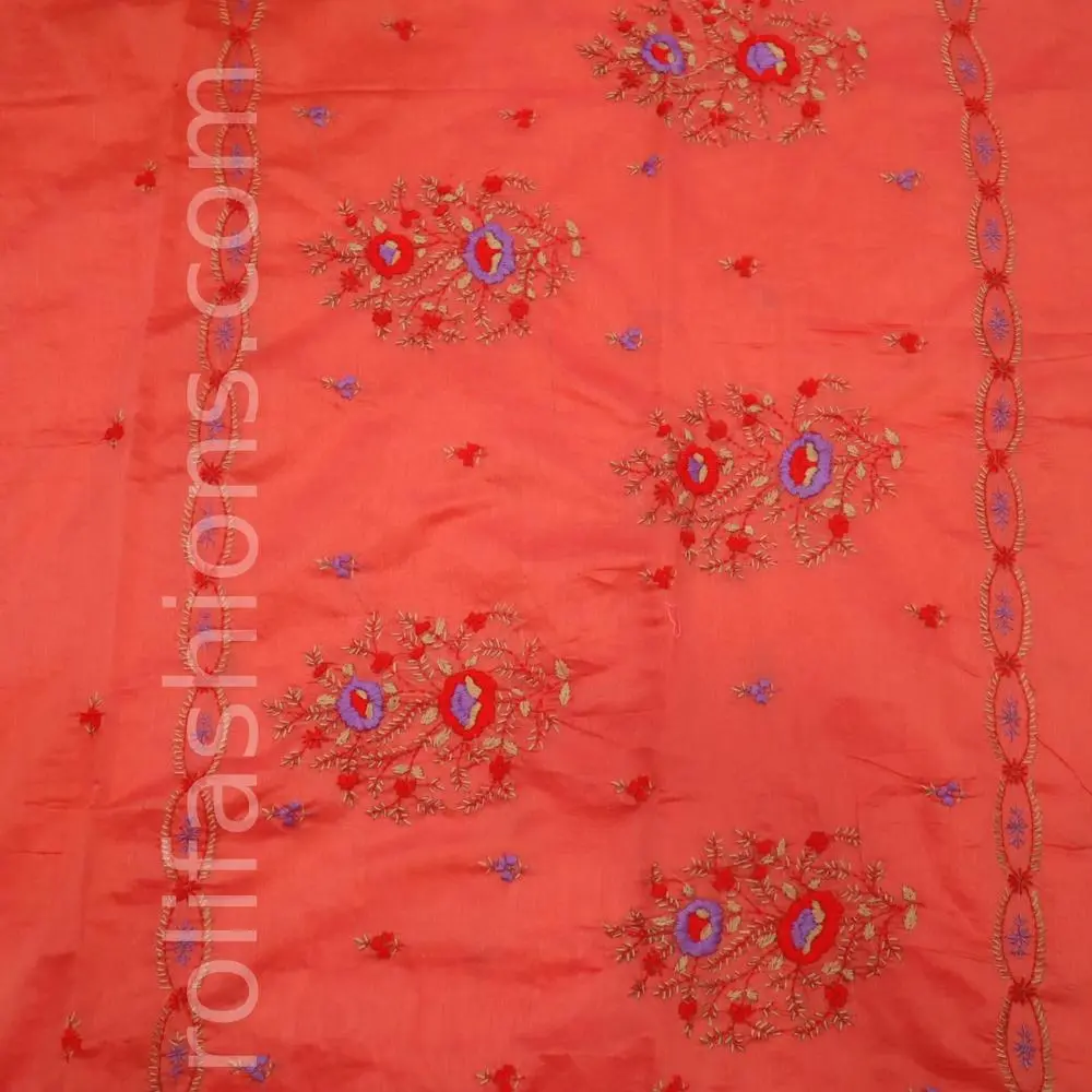 Pastel peach with lavender thread hand work