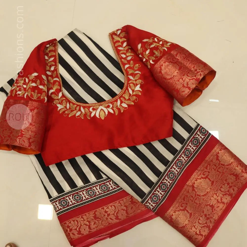 White and black stripes with red border