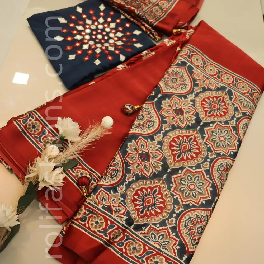 Red and Aegean Blue Modal saree