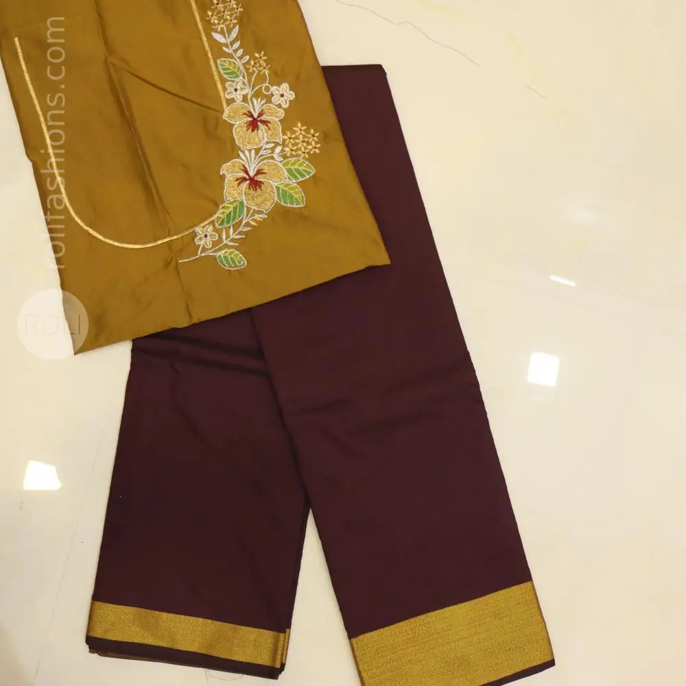 Coffee brown saree with dried mehendhi blouse