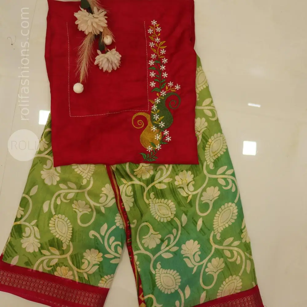 Three shades of green with kempu border