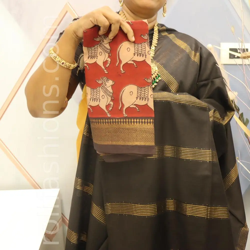Black tusser saree with Maroon chennuri silk blouse