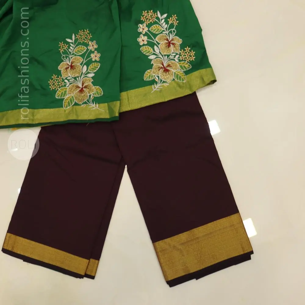 coffee Brown with Dar green pallu and blouse