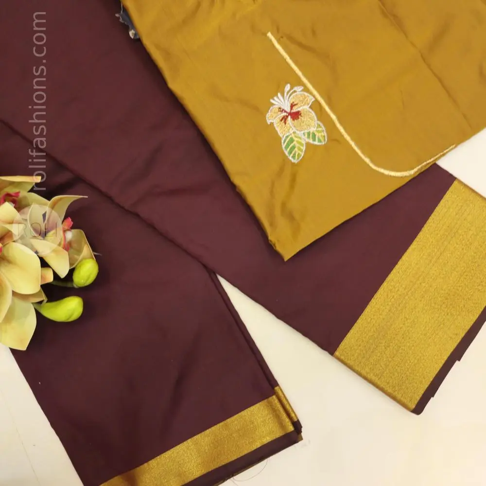 Coffee brown saree with dried mehendhi blouse