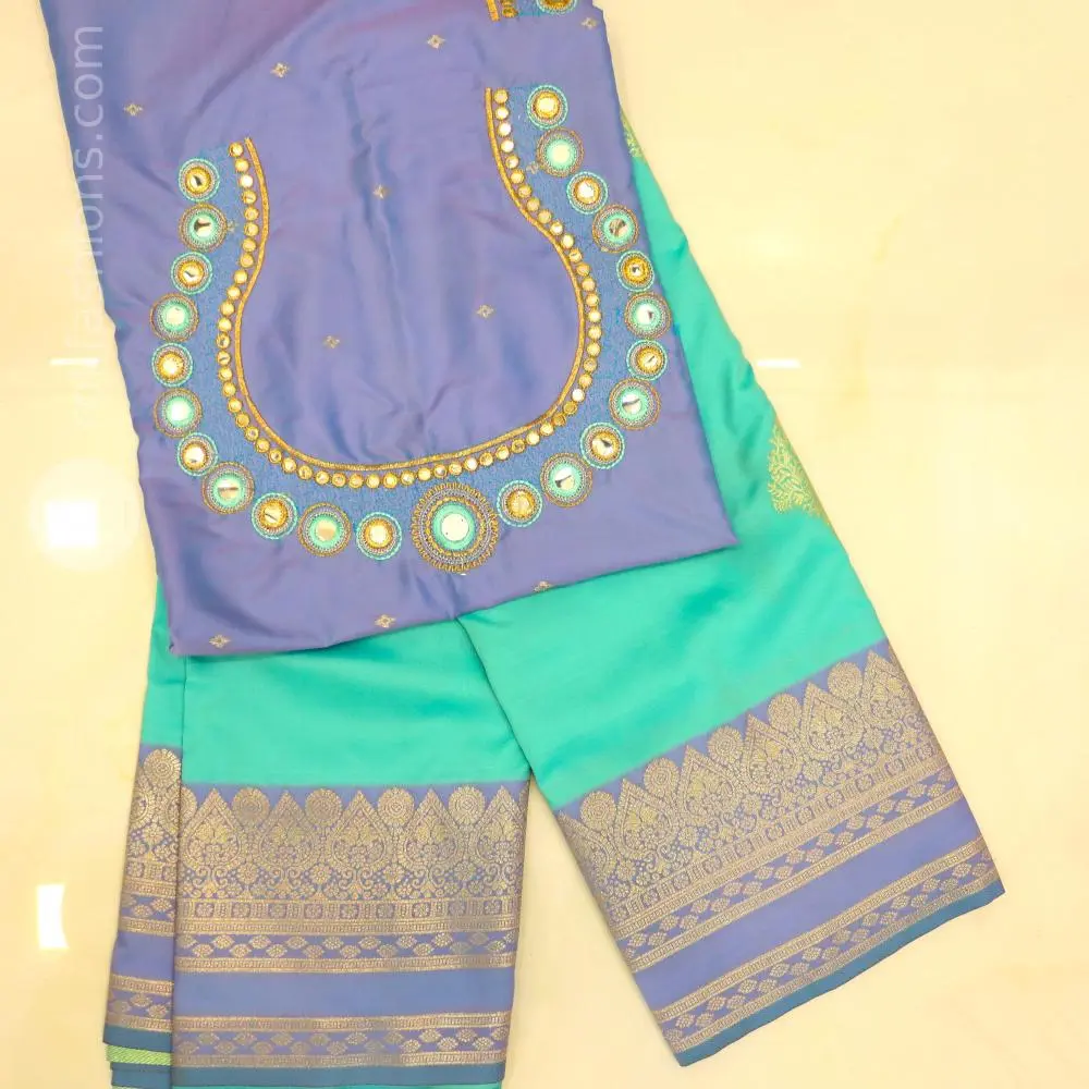 Aqua Pastel blue saree withroyal bluish purple blouse