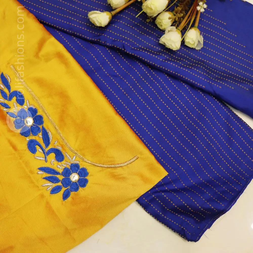 Royal blue with Golden yellow blouse