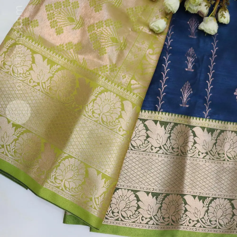 Dark Blue , with Olive Green, and Gold Zari