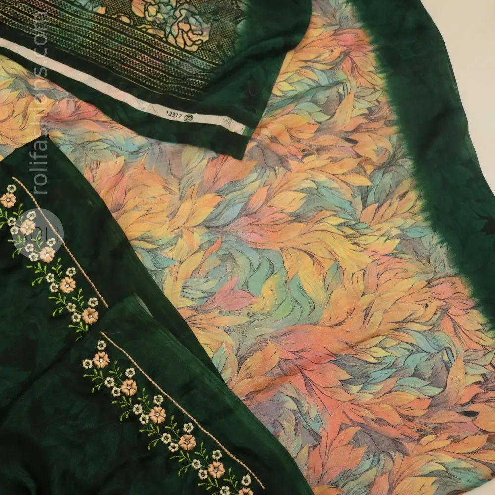 Multi colour floral body with Leafy green border