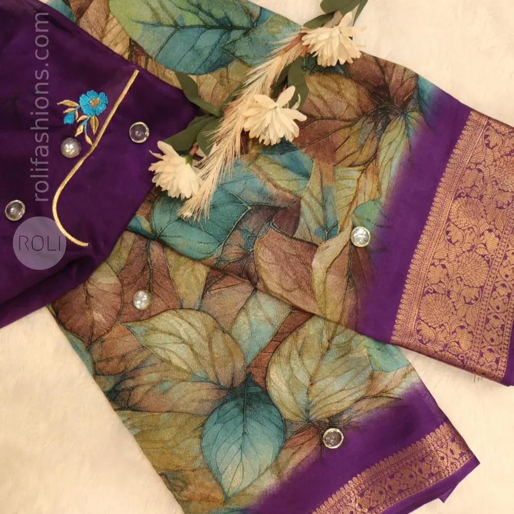 Dried leaves with purple border