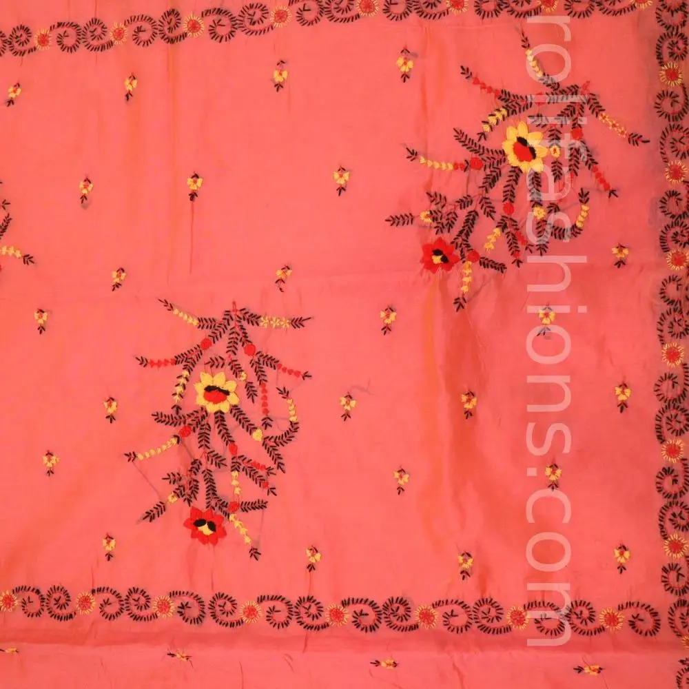 Peach with multicolour thread hand work embroidery