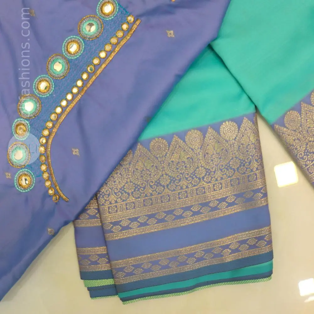 Aqua Pastel blue saree withroyal bluish purple blouse