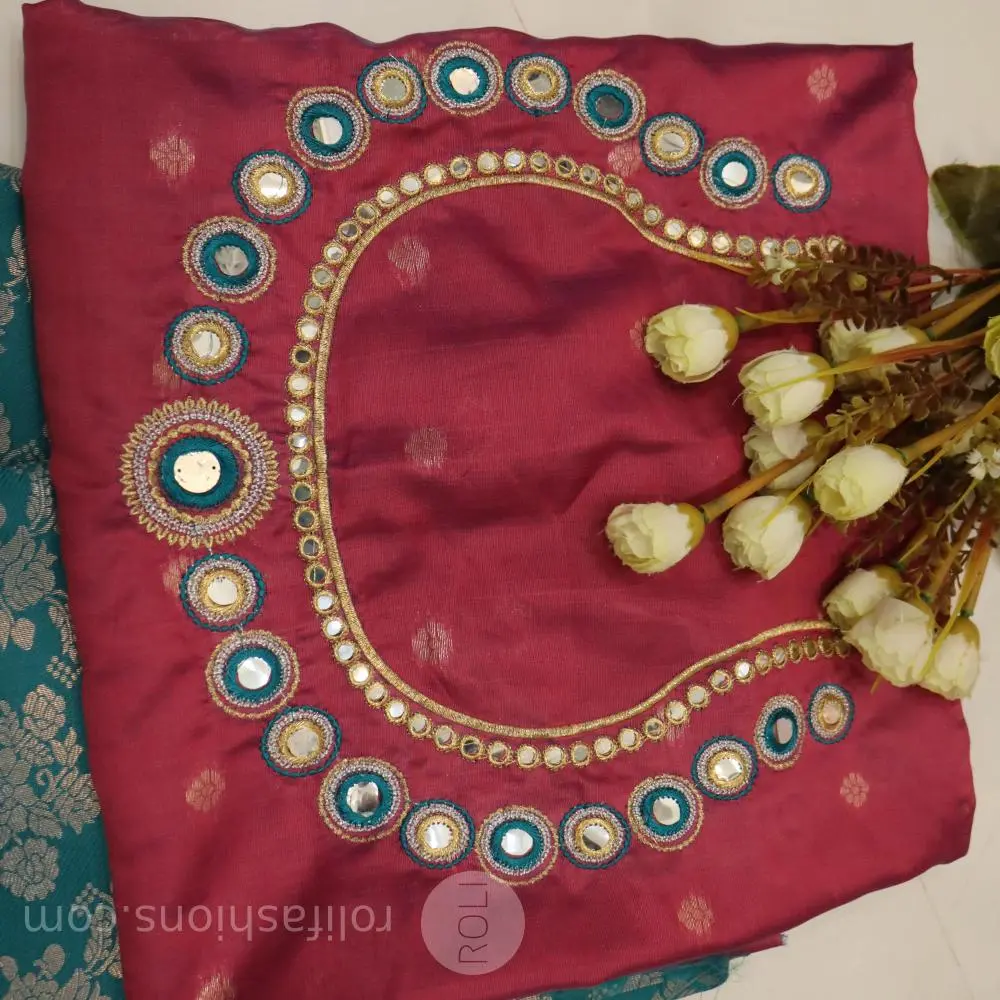rama blue and Rani rose bordered silk saree