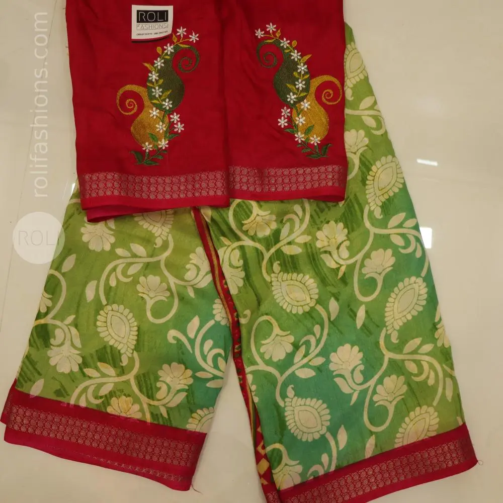 Three shades of green with kempu border